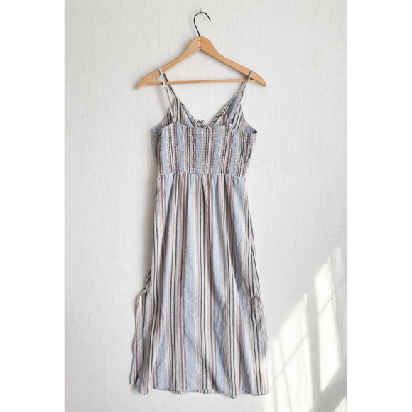 THML Anthropologie Womens Blue Striped Tie Front Midi Dress Smocked Back Small - Picture 6 of 6